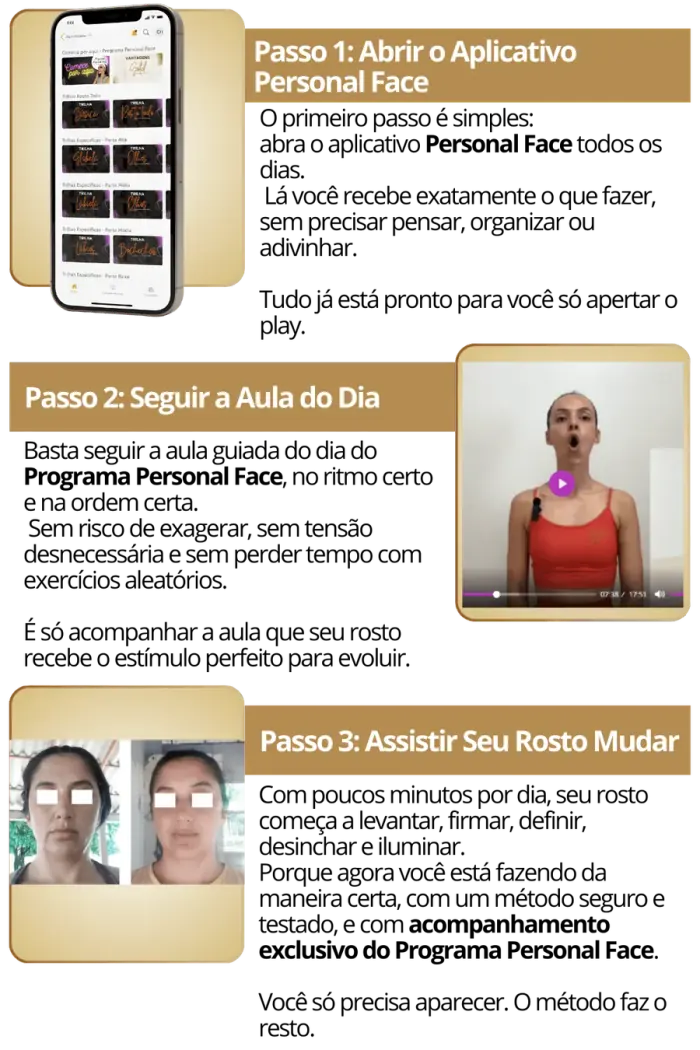 Passo 1, 2 e 3 do Programa Personal Face